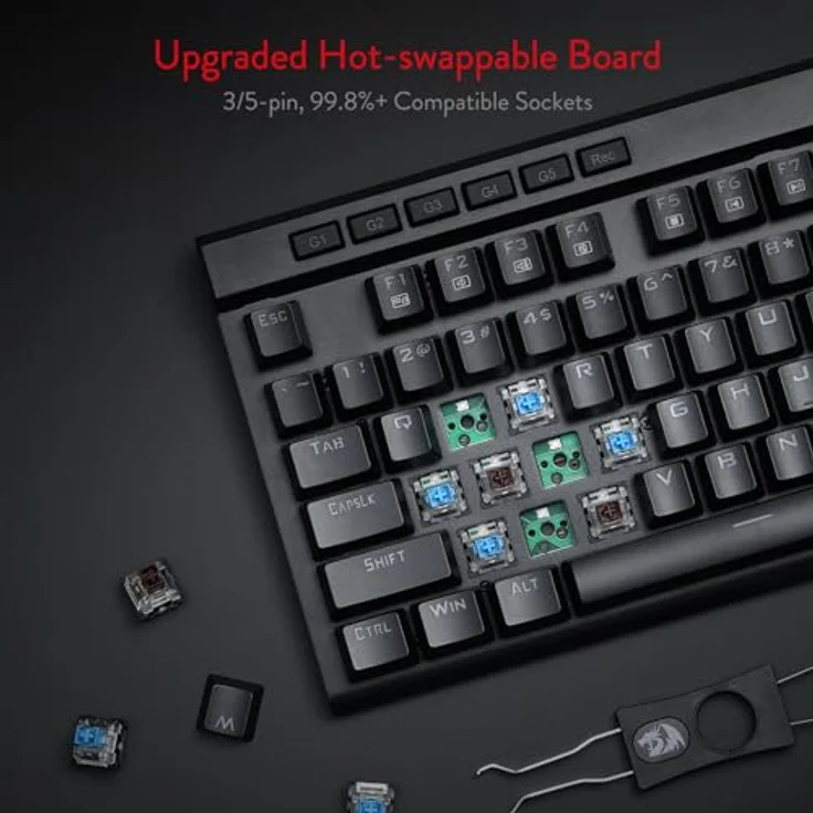 Redragon K580 VATA RGB LED Mechanische Gaming Tastatur mit Hintergrundbeleuchtung 104 Tasten Anti-Ghosting mit Makrotasten und Dedizierten Mediensteuerelementen (Blaue Schalter) – Bild 5