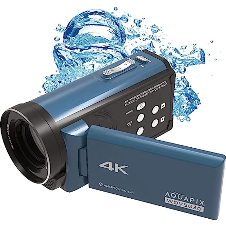 Easypix Aquapix WDV5630, Wasserfester Camcorder mit 13 MP Sensor, 4K Video und 18-fachem Zoom, GreyBlue – Bild 1