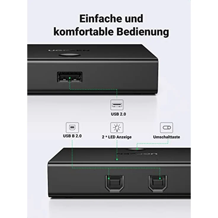 UGREEN USB 2.0 Switch 2-in-1, USB-Switch, 2 Eingänge und 1 Ausgang, mit 2 USB-Kabeln – Zum Teilen von USB-Geräten – Bild 4