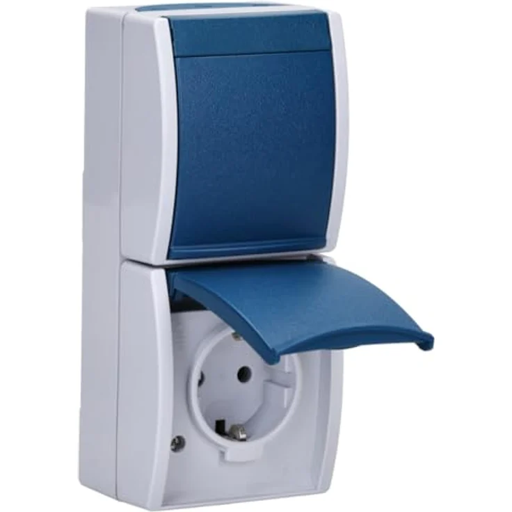 Busch-Jaeger 20-02 EW-53 SCHUKO® Steckdose 2-fach, Thermoplast, grau ocean®, IP 44, vorverdrahtet mit Klappdeckel – Bild 4