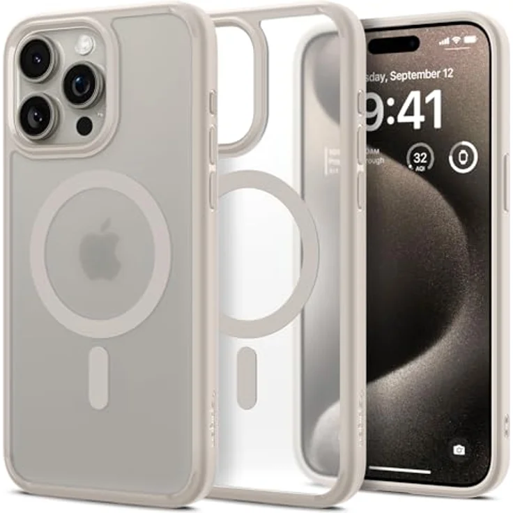 Spigen iPhone 15 Pro Max Ultra Hybrid Frost MagFit Hülle [Anti-Yellowing] -Natürliches Titan – Bild 1
