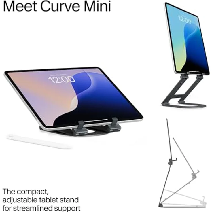Twelve South Curve Mini Tablet-Ständer, tragbar, verstellbar, 15,2 cm, ergonomische Erhöhung, faltbar, leichtes Design, Schiefer – Bild 2