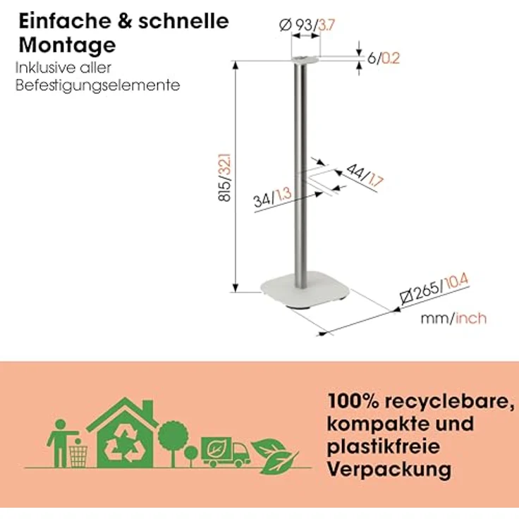 Vogel's SFS 4113 Ständer | Exclusiv für Sonos ERA 100 Lautsprecher | Kabelverdeckungssystem | TÜV-geprüfte Stabilität | Höhe: 82 cm | Weiß – Bild 5