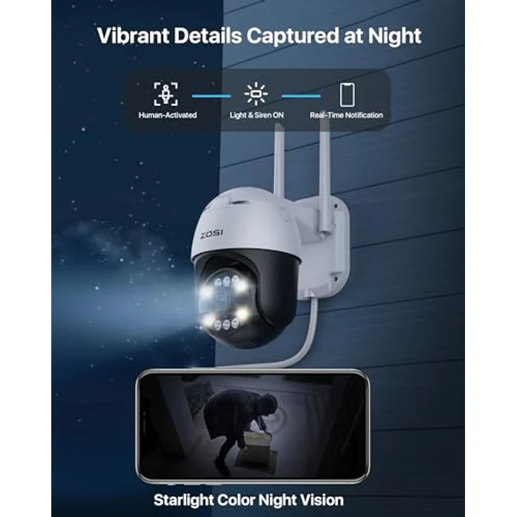 ZOSI 4K 8MP Pan/Tilt WLAN Überwachungskamera Aussen, 355°/140° Schwenkbare IP Kamera mit Plug-in Strom, Menschenverfolgung, 8X Digital Zoom, C296 – Bild 3