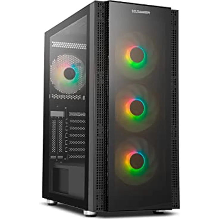 NOX Hummer Horus - NXHUMMERHORUS, Micro-ATX, ATX, Seitenwand und Frontseite aus gehärtetem Glas, 4 ARGB-Lüfter, 120 mm, kompatibel mit flüssiger Kühlung, RGB-Steuerung, Schwarz – Bild 1