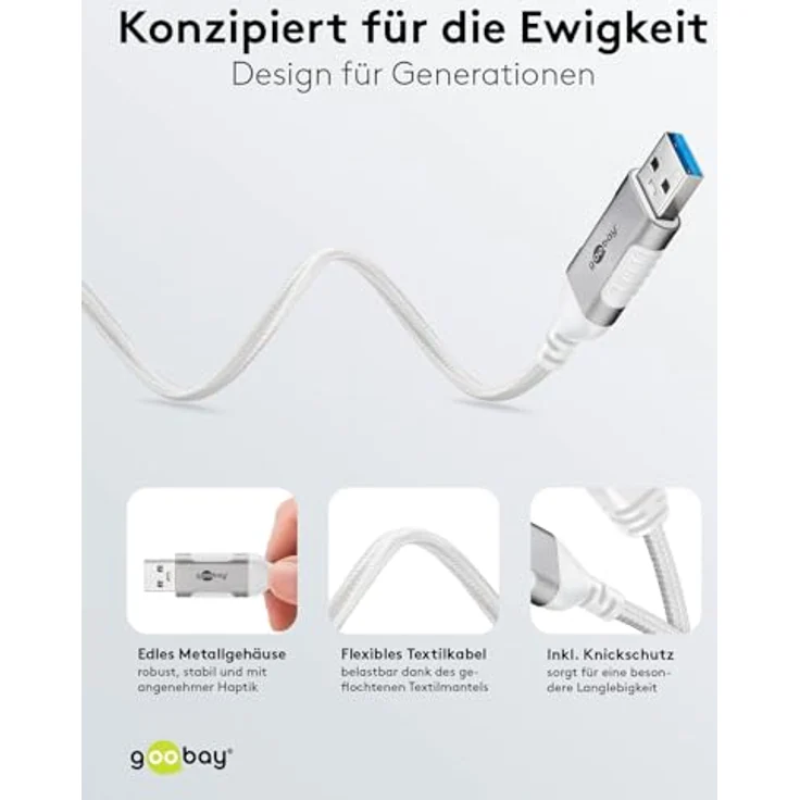 Goobay Ethernet-Kabel USB-A 3.0 auf RJ45 Slim, 1.5 m, CAT 6, weiße Farbe, bis zu 1 Gbit/s Übertragungsrate – Bild 4