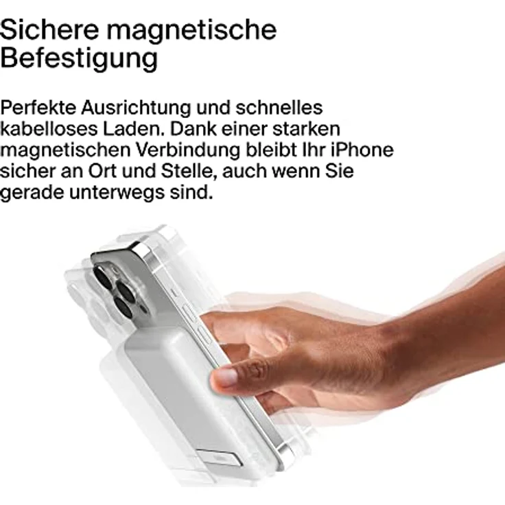Belkin magnetische 5000-mAh-Powerbank, externer Handy-Akku, kompatibel mit MagSafe, Passthrough-Ladefunktion und Ständer, 7, 5 W Ausgang, 10 Eingang, iPhone 14, 13, 12 – Weiß, BPD004btWT – Bild 4