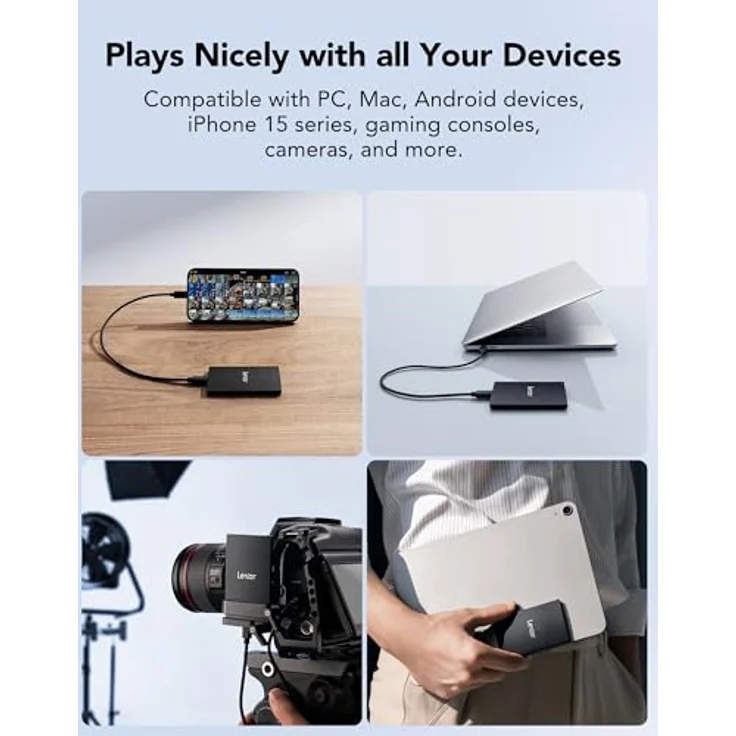 Lexar SL500 Externe SSD 1TB, USB3.2 Gen2x2 Tragbare SSD, PSSD bis zu 2000 MB/s Lesen, 1800 MB/s Schreiben, Externe Solid-State-Laufwerk für iPhone15-Serie/Mac/PS5/XBOX/Laptop/PC (LSL500X001T-RNBNG) – Bild 5