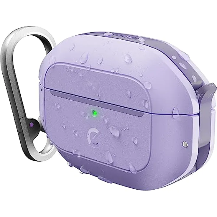 KeyBudz ElementProof für AirPods Pro 2 Case mit Schloss, vollständig wasserdichtes AirPods Pro Etui 2. Generation, robuster Schutz, Hartschalenhülle, Karabiner für AirPods Pro 1 & 2 - Lila Lavendel