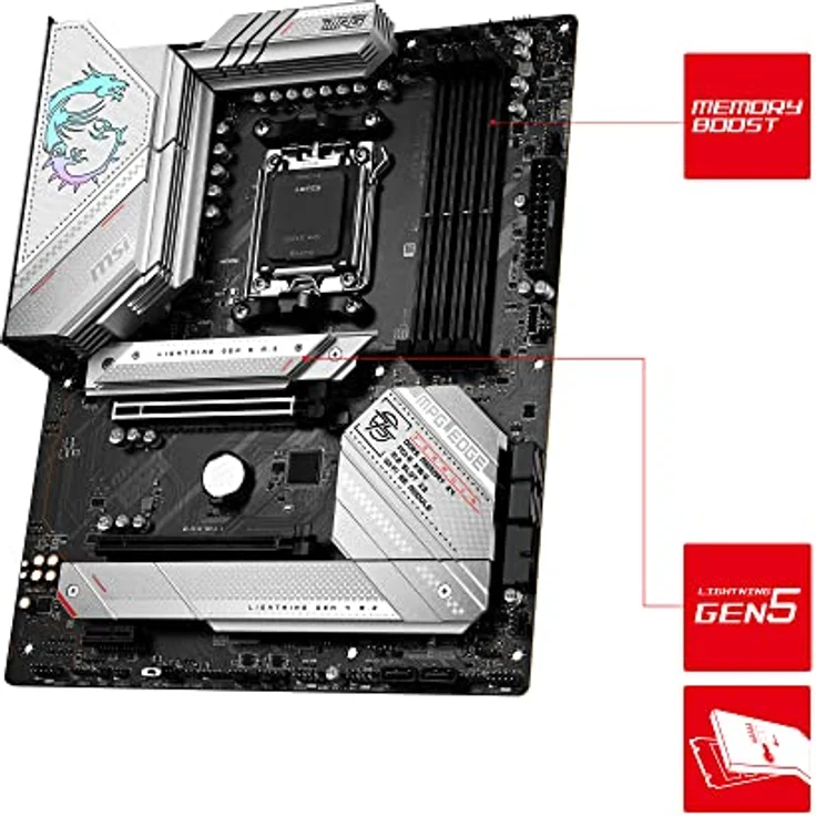 MSI MPG B650 Edge WiFi Mainboard, ATX - Unterstützt AMD Ryzen 7000 Serie Prozessoren, AM5-14 Duet Rail 80A VRM, DDR5 Memory Boost 6600+MHz/OC, 2 x PCIe 4.0 x16, 1x M.2 Gen5, 2 x M.2 Gen4, Wi-Fi 6E – Bild 3