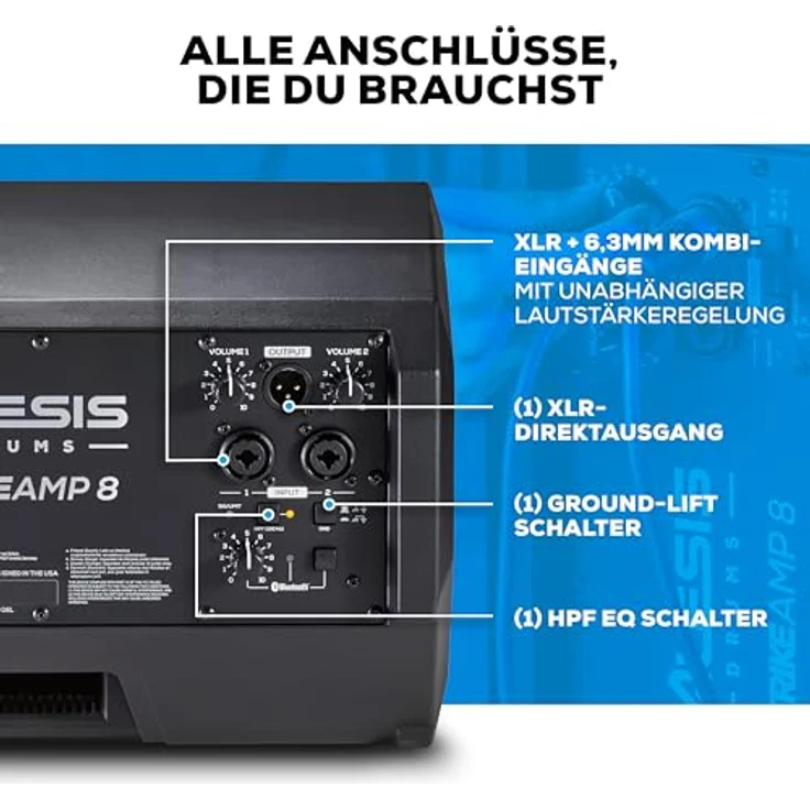 Alesis Strike Amp 8 MK2, aktiver E-Drum Monitor mit 2000W Peak, 8" Woofer, Bluetooth, 1100W RMS, 256x245x436 mm – Bild 5
