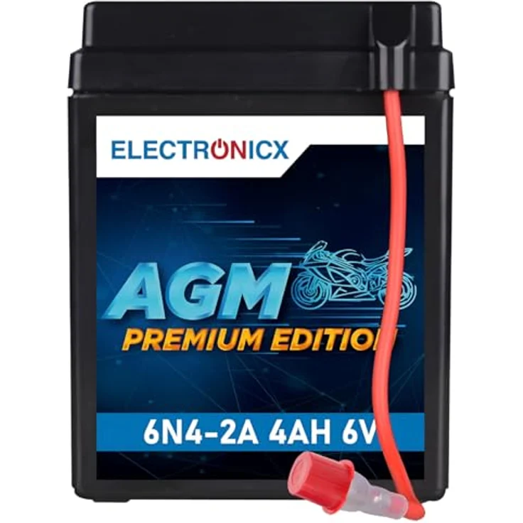 Electronicx AGM-6N4-2A, AGM Motorradbatterie 4.5Ah 6V, wartungsfrei, auslaufsicher, rüttelfest für Motorrad, Roller und Quad – Bild 1