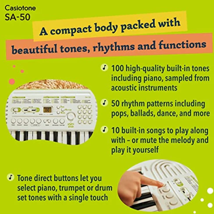 CASIO SA-50 Mini-Keyboard, Midi-Controller mit Hall-Effekt, weiß/limettengrün – Bild 10