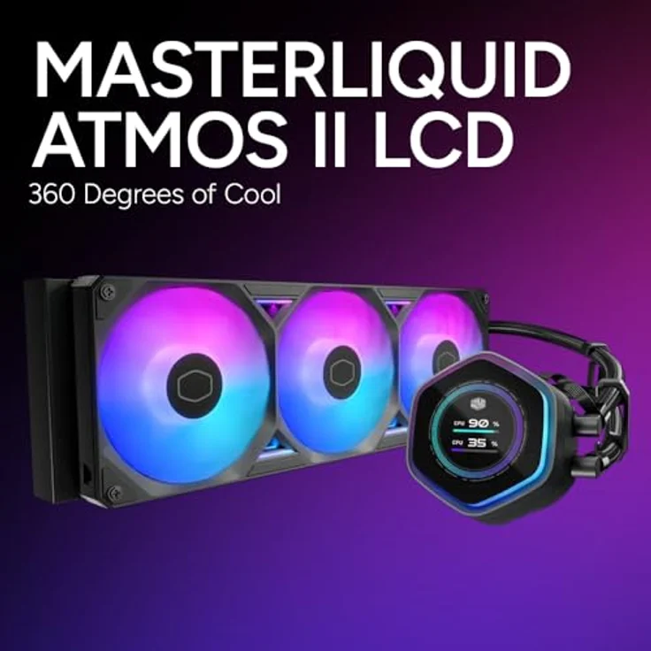 Cooler Master MasterLiquid 240 Atmos II LCD, leistungsstarker CPU Wasserkühler mit 2,4-Zoll-LCD-Display, Schwarz – Bild 3