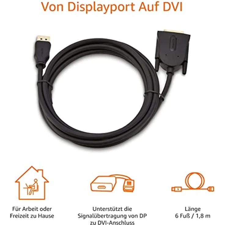 AmazonBasics HL-007268 Verbindungskabel, DisplayPort auf DVI, Full-HD, 1,8 m - Preisvergleich – Bild 4