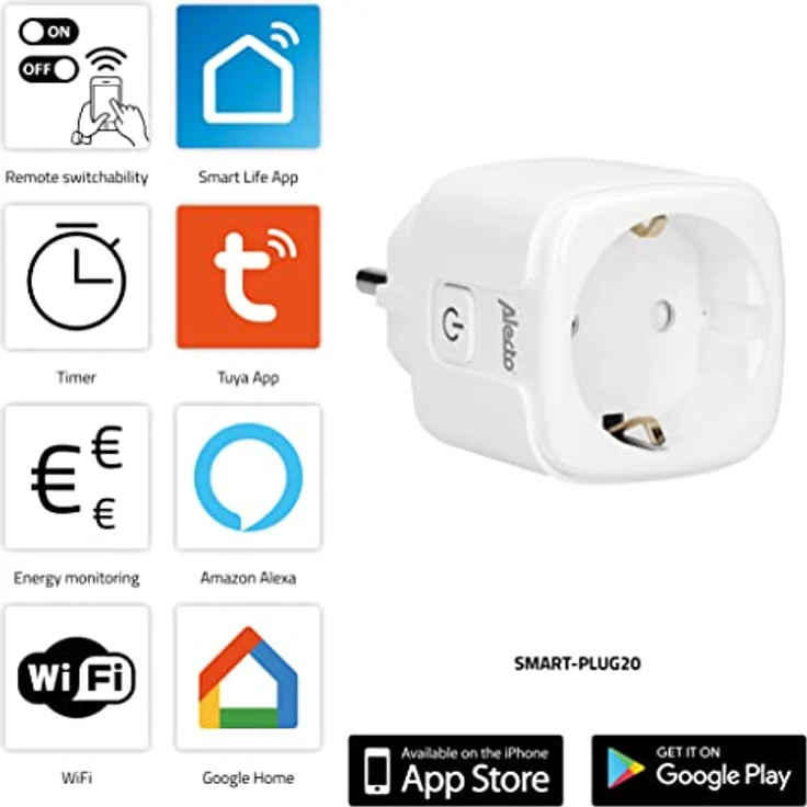 Alecto SMART-PLUG20 Zwischenstecker - smarte Steckdose mit App-Steuerung - Stromzähler - WLAN - funktioniert ohne Bridge/Gateway - Amazon Alexa und Google Home - weiß – Bild 3