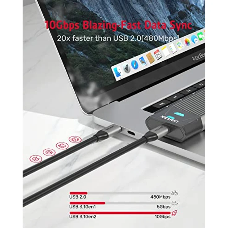 UNITEK USB-C 100W PD Schnellladekabel mit 4K@60Hz und 10Gbps Daten C14082ABK Power Delivery 100W USB SuperSpeed + Quick Charge, Schwarz – Bild 5