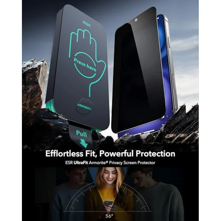 ESR Armorite Antispy Displayschutzfolie für iPhone 16/iPhone 15, gehärtetes Glas, 3 Stück, blasenfrei, militärnorm Schutz, inklusive Befestigungswerkzeug – Bild 2