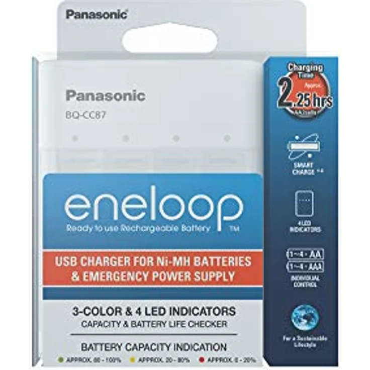 Panasonic eneloop, USB-Schnellladegerät für 1-4 Ni-MH Akkus AA-AAA, zusätzliche Stromversorgung für mobile Geräte durch USB-Ausgang – Bild 3