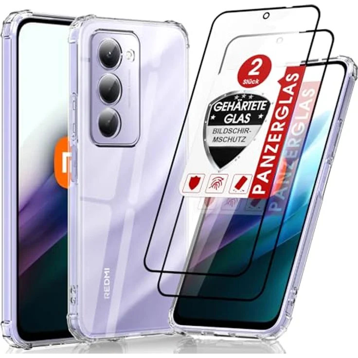 LeYi Hülle für XiaoMi Redmi 15 5G, Transparente TPU Silikon Handyhülle mit 2 Schutzfolien, Stoßfest und Kameraschutz, Crystal Clear Design – Bild 1