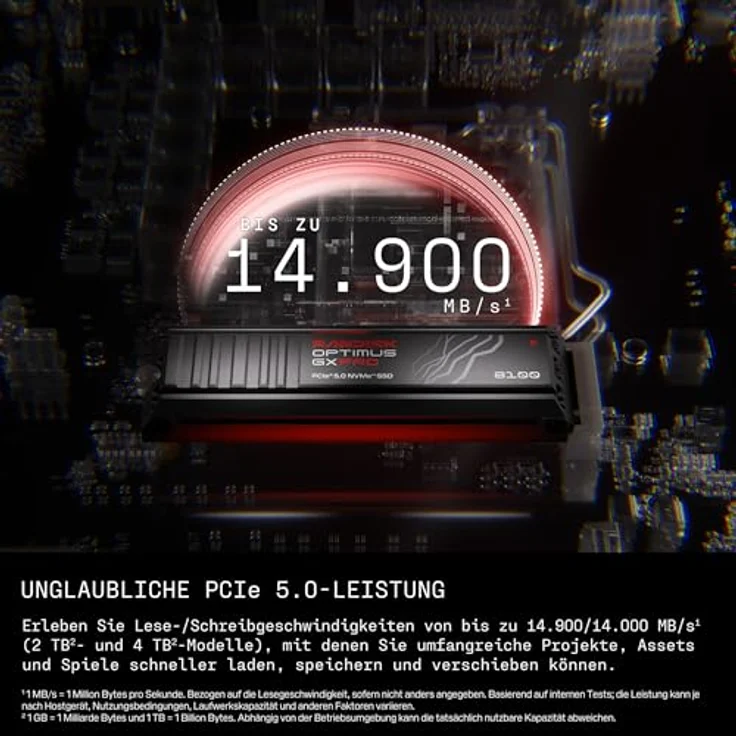 SanDisk Optimus GX PRO 8100 PCIe Gen 5 NVMe SSD mit Kühlkörper, 1 TB, bis zu 14.900/11.000 MB/s sequentielle Lese-/Schreibgeschwindigkeiten, TLC 3D CBA NAND – Bild 3