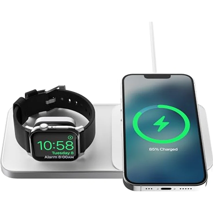 NOMAD Base One Max 3:1 with Magsafe | kabellose Qi-Ladestation | MagSafe | bis zu 15 Watt| inklusive Ladekabel | hochwertige Materialien, Silber, (NM01310785) – Bild 5