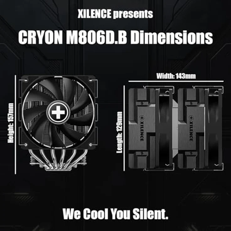 Xilence Cyron XC091, CPU Kühler mit Multi-Socket-Kompatibilität, 2x 120 mm PWM-Lüfter, 70 CFM Luftleistung, Geräuschpegel 18,0 - 32,5 dB(A), Schwarz – Bild 3