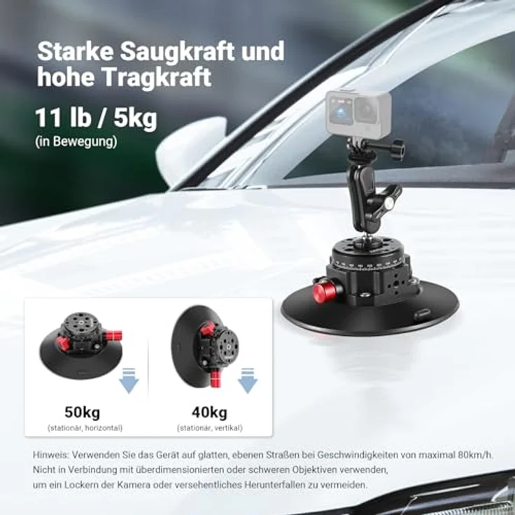 NEEWER 6" Kamera Saugnapf Halterung mit Kugelkopf Magic Arm, Aluminium, für Action Kamera/Smartphone, 1/4" & 3/8" Befestigungslöcher, 5kg Tragfähigkeit – Bild 2