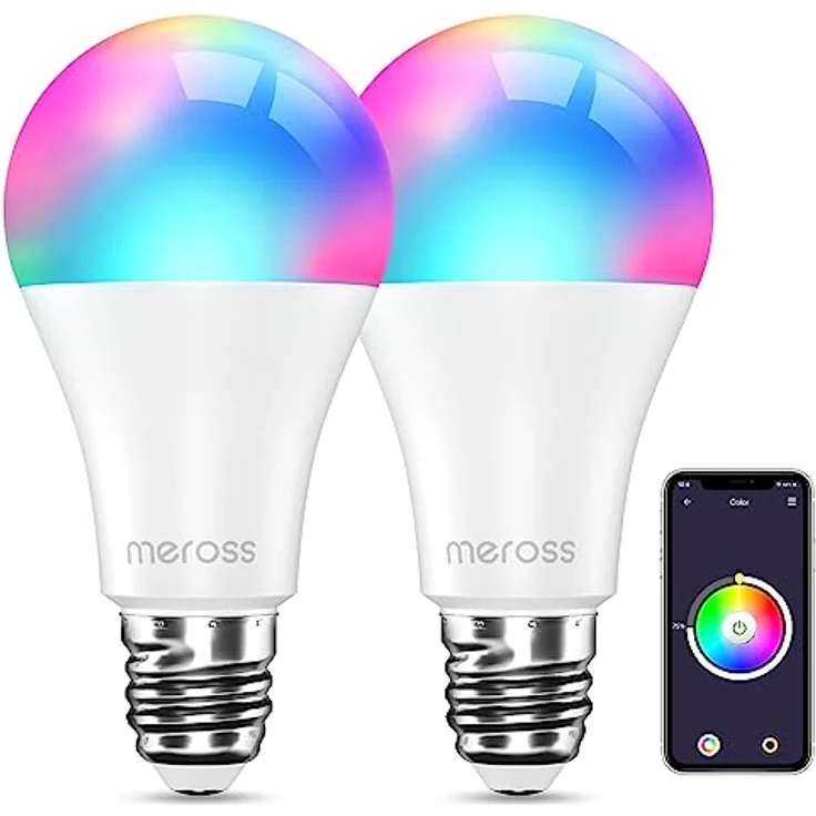 Meross Smart MSL 120 LED Lampe, WLAN dimmbare Glühbirne intelligente Mehrfarbige Birne Äquivalent 60W E27 2700K-6500K RGBCW kompatibel mit Alexa, Google Home und SmartThings 2St. – Bild 1