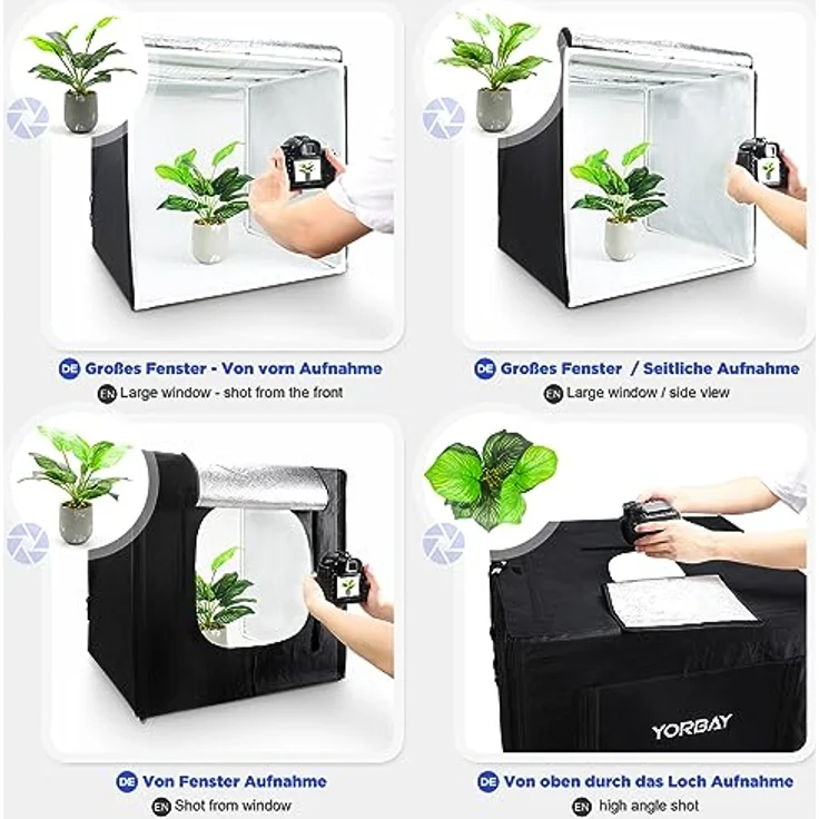 Yorbay Fotostudio Set 60 x 60 x 60cm CRI 95+ LED-Fotobox Lichtbox Lichtwürfel inkl. 4 PVC-Hintergrundfolien (schwarz, rein weiß, grau, orange) - Profi Fotografie Mehrweg – Bild 3