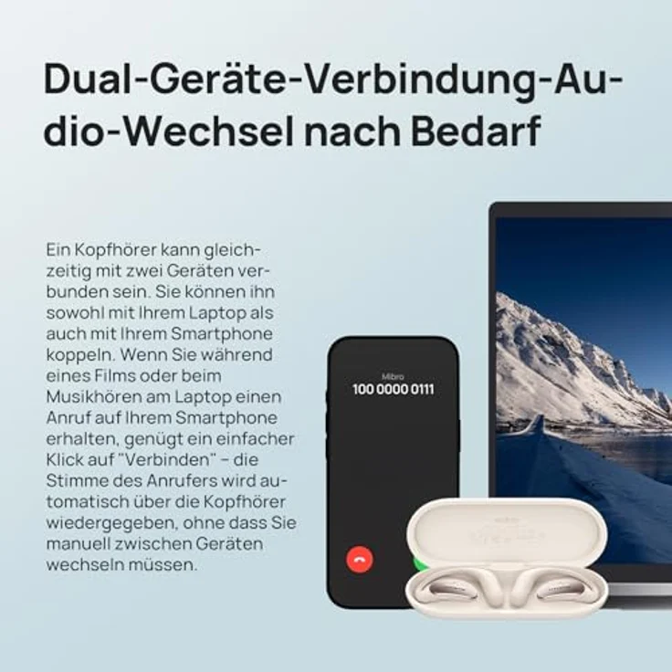Mibro Open-Ear-Kopfhörer, Bluetooth 5.4, 30 Stunden Wiedergabezeit, IPX4 wasserfest, weiß, mit Mikrofon und Schnellladung – Bild 2
