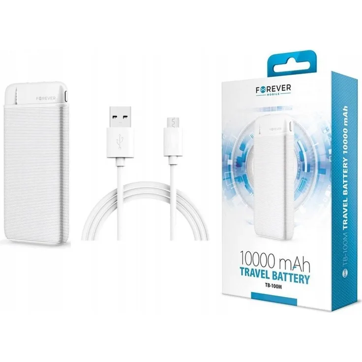 FOREVER Powerbank TB-100M, 10.000 mAh Li-Poly Akku mit USB-C Eingang und 5V/2.1A Ausgang