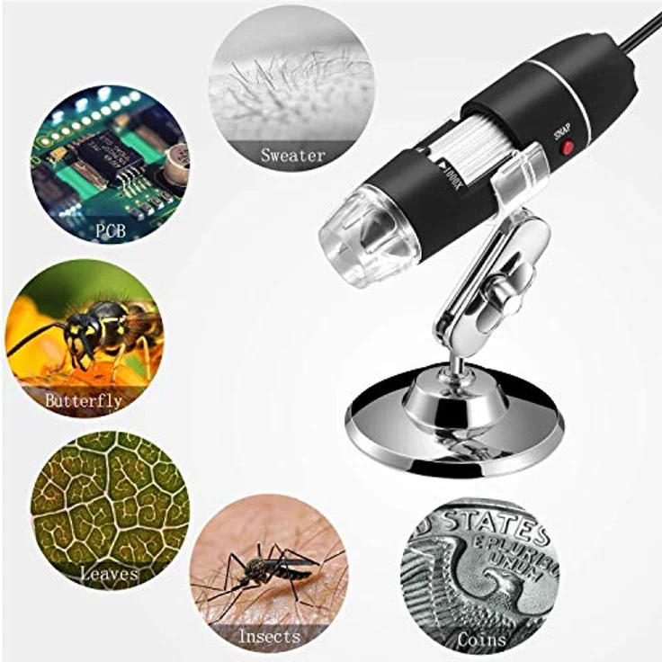 Jiusion 40 - 1000X vergroting endoskop, 8pcs LED USB 2.0 Digitaal MiKrosKop, Mini Kamera met OTG Adapter en Metaal Standfunktion, kompatibel met Mac Windows 7 8 10 Android Linux – Bild 2