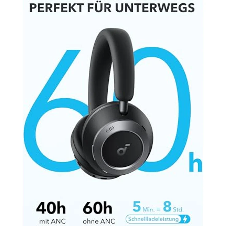 soundcore Space One Pro Kabellose Kopfhörer, Adaptives Noise Cancelling, 60h Akku, Hi-Res Wireless Audio LDAC, schwarz – Bild 5