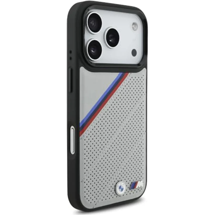 CG MOBILE BMW M Tricolor Metal Logo Schutzhülle, kompatibel mit MagSafe für iPhone 17 Pro, grau, aus Kunstleder/PC/TPU – Bild 4