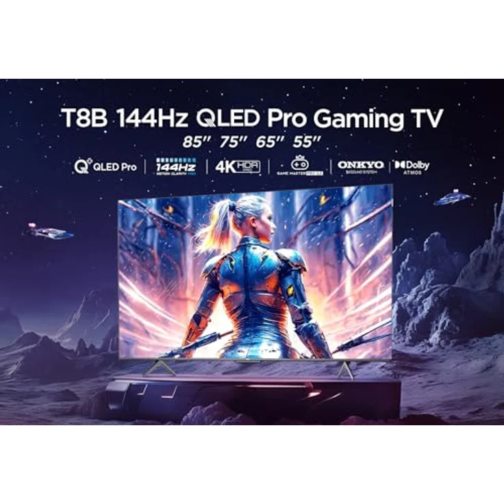 TCL 55T8B 55-Zoll QLED Pro Gaming Fernseher, 4K UHD, HDR Pro, Google TV, Onkyo Soundsystem - Dolby Vision IQ & Atmos, 144Hz, Motion Clarity - Schwarz – Bild 2