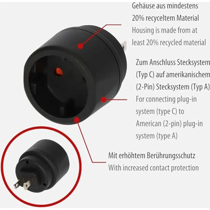 Brennenstuhl Reisestecker - Reiseadapter (Reise-Steckdosenadapter für: USA, Japan Steckdose und Euro-Konturen-Stecker) schwarz – Bild 3