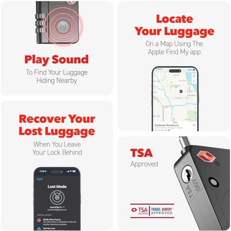 KeySmart SmartLock Gepäckschloss, TSA-genehmigt, kompatibel mit Apple Find My App, Bluetooth GPS Tracker, wasserabweisend, austauschbarer Akku – Bild 4