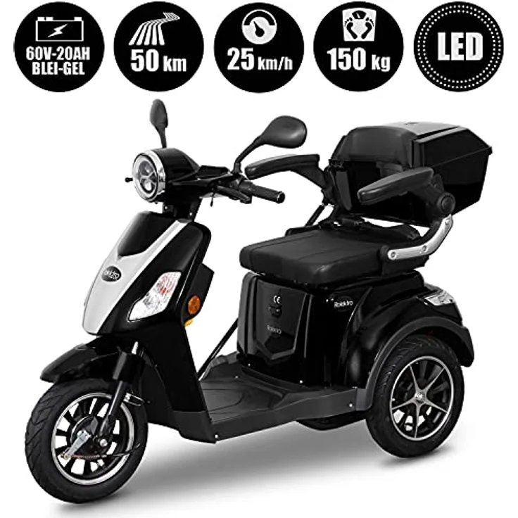 Rolektro E-Trike 25 V.2 Dreirad Schwarz - Elektromobil 1000W - E-Mobil mit 50km RW - Seniorenmobil mit Straßenzulassung – Bild 2