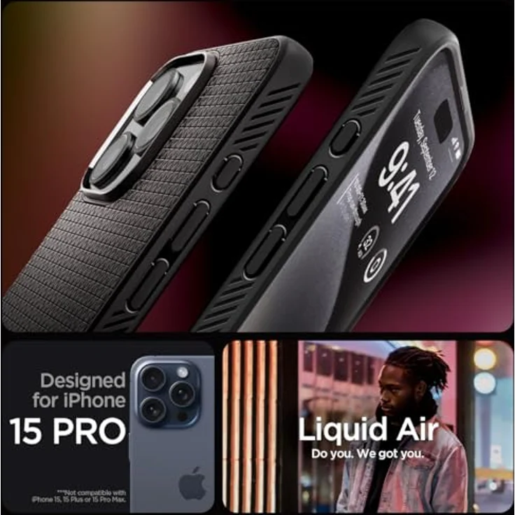 Spigen iPhone 15 Pro Liquid Air Case - Handyhülle Schutzhülle Cover Dünn Slim - Schwarz – Bild 2