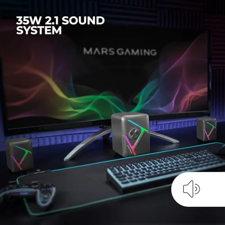 MARSGAMING MS-H21, RGB 2.1 Gaming-Lautsprecher und 35W Subwoofer, 3D Surround Inverted Driver System, Kompaktlautsprecher mit Dynamic RGB Lighting, Schwarz – Bild 2