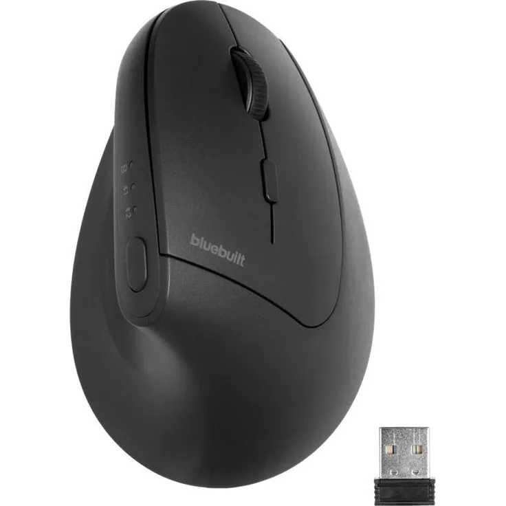 Bluebuilt Summus Pro Verticale, Ergonomische Bluetooth Maus mit USB-Empfänger, Schwarz, DPI bis 2.400, kabellos
