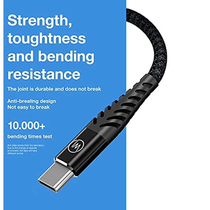 Wicked Chili 1m USB C auf USB C Fast Charge Kabel (3A - 20V - 60W) Extra Robustes Premium Ladekabel Textilkabel mit Metallsteckern und Knickschutz gegen Kabelbruch, schwarz - geflochten – Bild 2