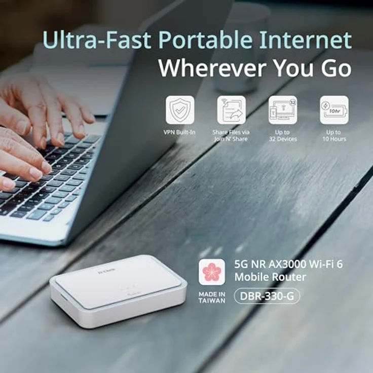 D-Link DBR-330-G, 5G NR AX3000 Mobile Router mit integrierten Modem, Dual-Band Wi-Fi 6, 4K-Streaming, 5260 mAh Akku, schwarz – Bild 4