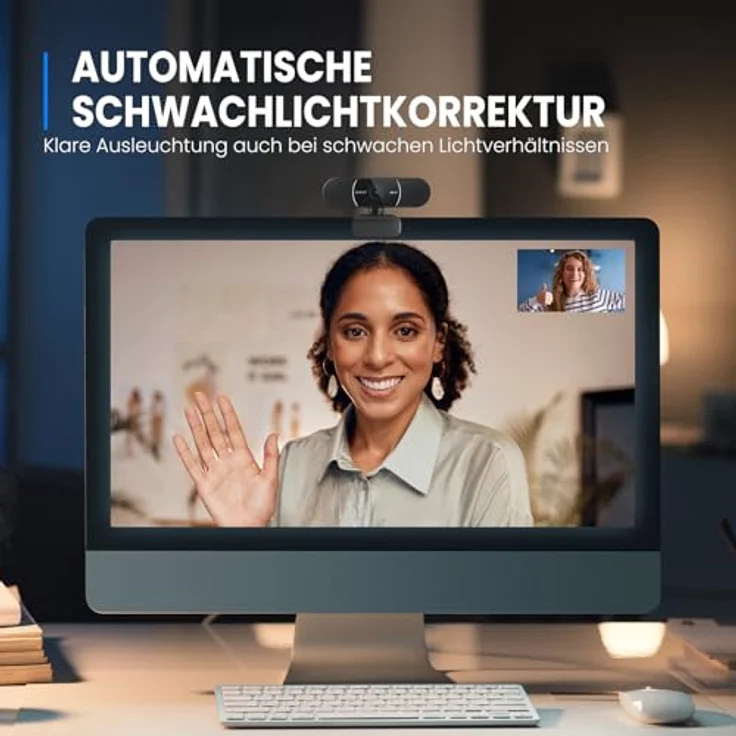 EMEET C960 2K Webcam, 2K QHD mit Dual Mikrofon, Objektivabdeckung, 70° Sichtfeld, automatische Lichtkorrektur, PDAF Autofokus, ideal für Zoom und Teams – Bild 4