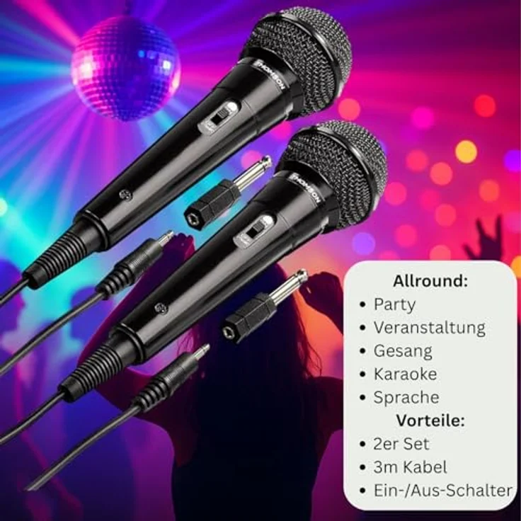 Thomson M135D Dynamisches Mikrofon, Karaoke, 2er-Pack – Bild 3