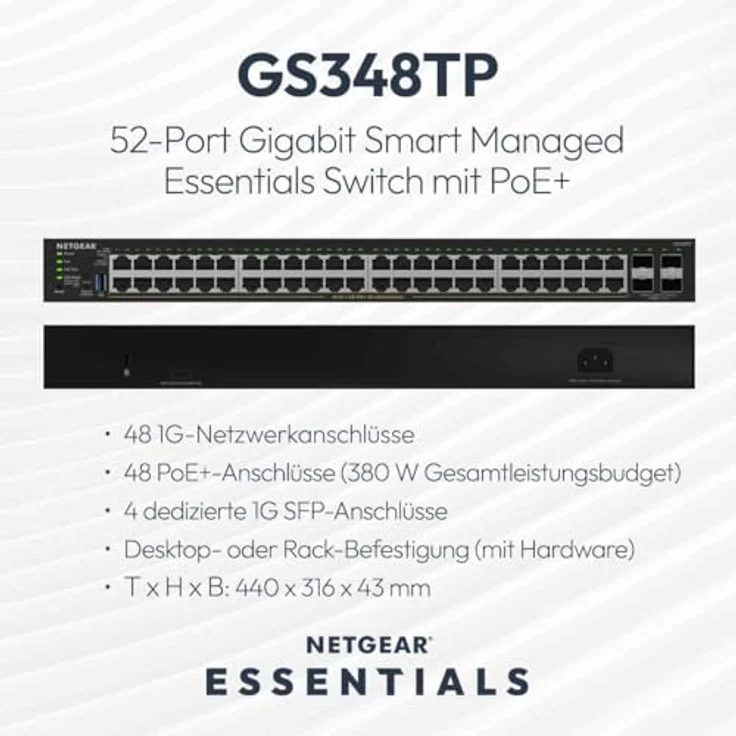 Netgear S350 48-PORT 1G PoE+ Smart Switch, Netzwerk Switch mit 48 Ports, 1 Gbit/s Geschwindigkeit, PoE+ Unterstützung und 4 SFP-Ports – Bild 3