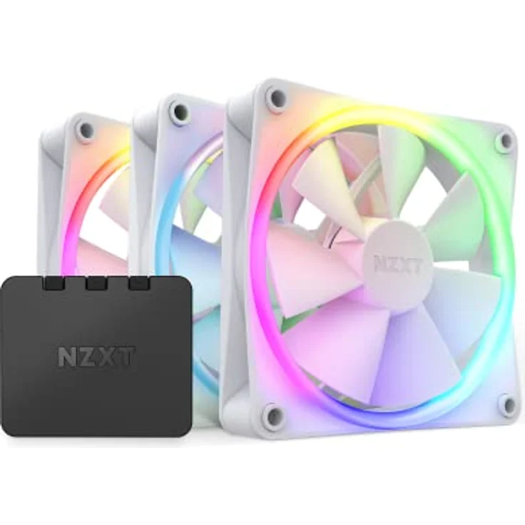 Nzxt F120 RGB Fans - RF-R12TF-W1 - Erweiterte Anpassung der RGB-Beleuchtung – flüsterleise Kühlung – dreifach (inklusive RGB-Lüfter und Controller) -120mm-Lüfter – Weiß, Black – Bild 1
