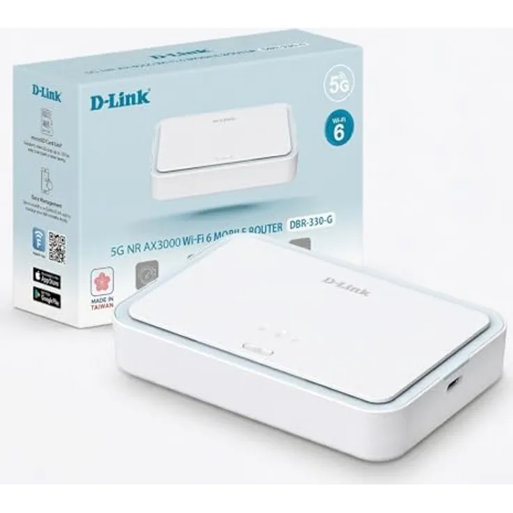 D-Link DBR-330-G, 5G NR AX3000 Mobile Router mit integrierten Modem, Dual-Band Wi-Fi 6, 4K-Streaming, 5260 mAh Akku, schwarz