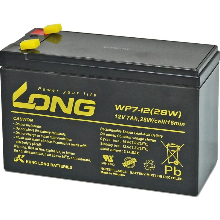 KUNG LONG Blei-Akkumulator WP7-12, 12 V, 7 Ah, wartungsfrei, Faston 6,3 mm, AGM-Technologie – Bild 1